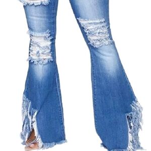 Chic Blue Distressed Flare Jeans